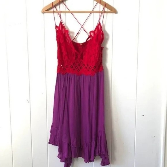 Free People Adella Lace Slip Dress in Lipstick purple and red lace Size small - Picture 7 of 15